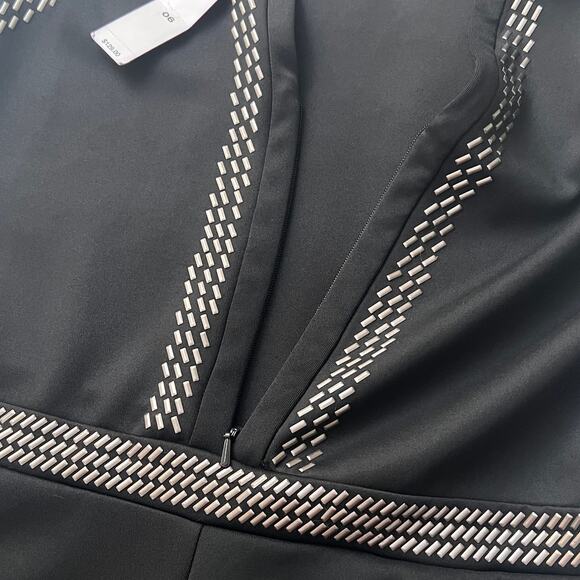 DKNY Sleeveless Beaded Trim A-Line Dress Pockets Stretch Black Women's 6 NWT - Picture 9 of 11